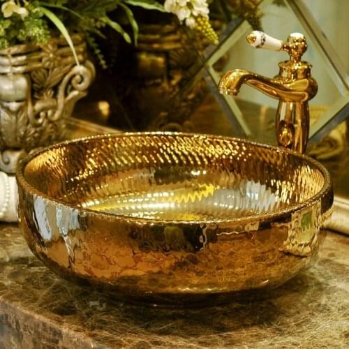 European Style Gold Ceramic Wash Basin counter Top Basin Washbasin Toilet Artistic Bowl bathroom sinks wash basin