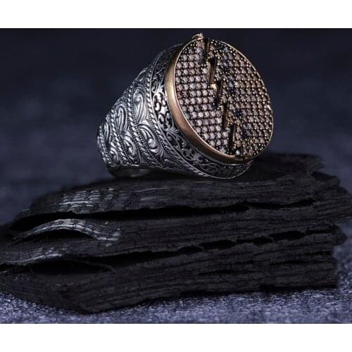 White Micro Zircon 925 Silver Arabic Special Craftmanship Traditional Handmade Turkish Signet Ring Jewelry Gift for Women Men