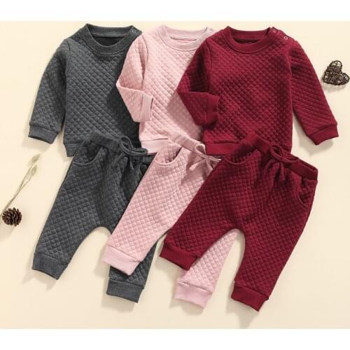 2021 0-24M Newborn Baby Girl Autumn 2Pcs Clothing Set Long Sleeve Solid Top Long Pants casual Outfit