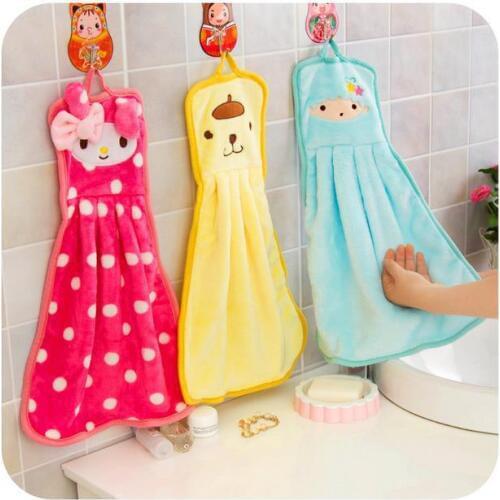 Square Head Cute Cartoon Flannel Velvet Hand Towels Hanging Thick Absorbent Towels for Hand Embroidery Wash Cloth 3 Pieces/Lot