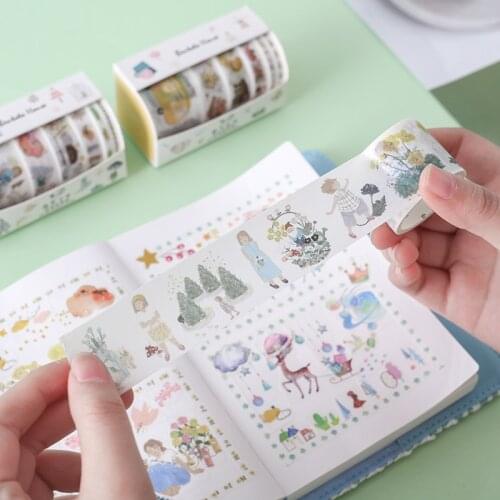 6 pcs/set Elk Planet Gold Foil Masking Washi Tape Paper DIY Decorative Adhesive Tape Kawaii Stationery Christmas Supplies