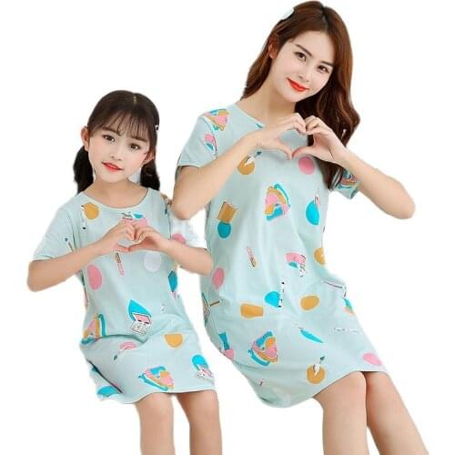 Summer Childrens Dressing Gown Girls Nightdress Pajamas Kids Short sleeved Nightgowns 100% Cotton Baby Sleeping Dress Nightwear
