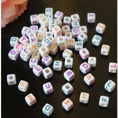Fashion Loose DIY Plastic Letter Beads Mixed Alphabet Acrylic Cube Beads 6mm/7mm 100 pieces ab1018