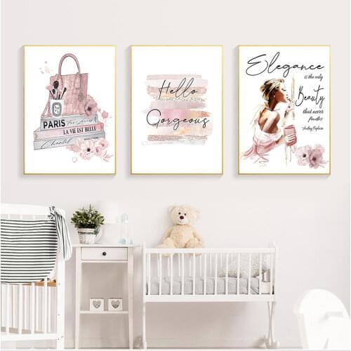 Fashion Poster Makeup Brushes Beauty Wall Art Fashion Books Prints Canvas Painting Pink Perfume Wall Pictures Girl Room Decor