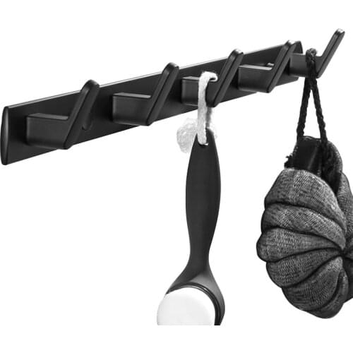 Bathroom Rack Matte Black Towel Hook Wall Mounted Coat Bag Hat Storage Holder Space Aluminum Door Hanger