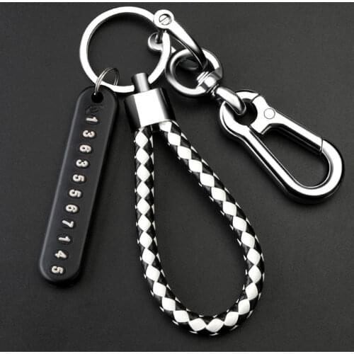 New Anti-lost Car pendant keychain Phone Number Card Keyring For Men Leather Bradied Trinket Car Key Chain Pendant Accessories