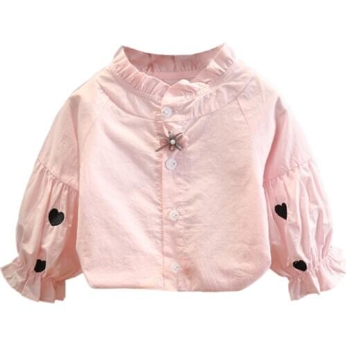 Autumn Kids Baby Long Sleeve Blouse Solid Color Lace Doll Collar Cotton Blouse Shirts For Girls Childrens Clothes Tops
