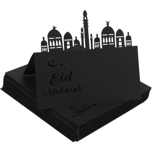 50Pcs Eid Mubarak Postcards Cards Ramadan Party Seat Card Hollow Place Cards Happy Eid Ramadan Kareem Muslim Party Decor