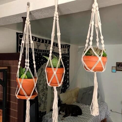 Vintage Macrame Plant Hanger Indoor Outdoor Hanging Basket Jute Rope New Cotton And Linen Wall Hanging Flowerpot Net