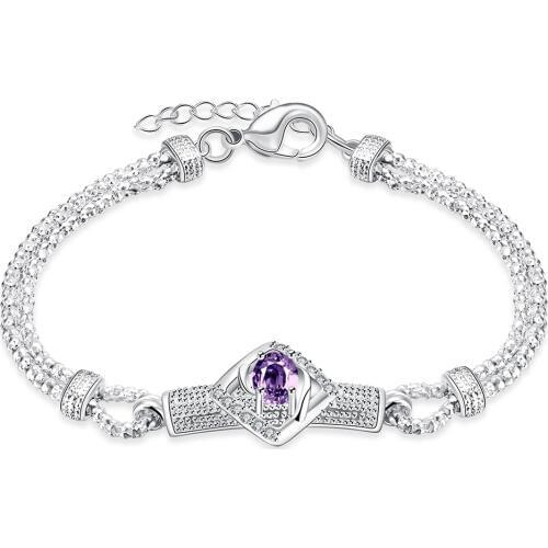 Latest Elegant Woman Gift Jewelry 925 Sterling Silver with Purple CZ Rope Design Bracelets Lady Wristband Bangles