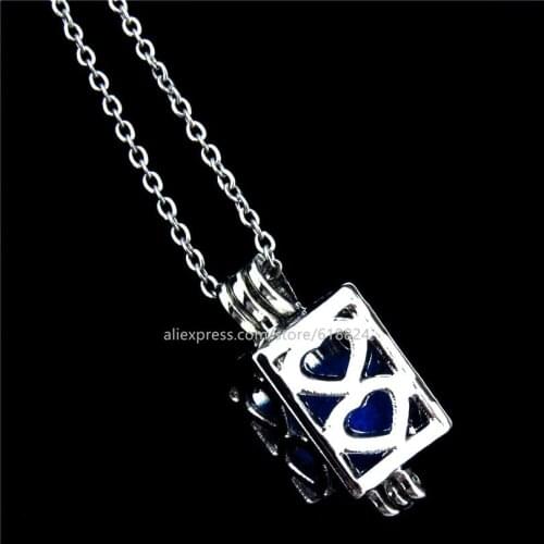 R-K217 Silver Plated Hollow Heart Cube Trendy Locket Necklace Beads Cage Aromatherapy Essential Oil Pendant Necklace