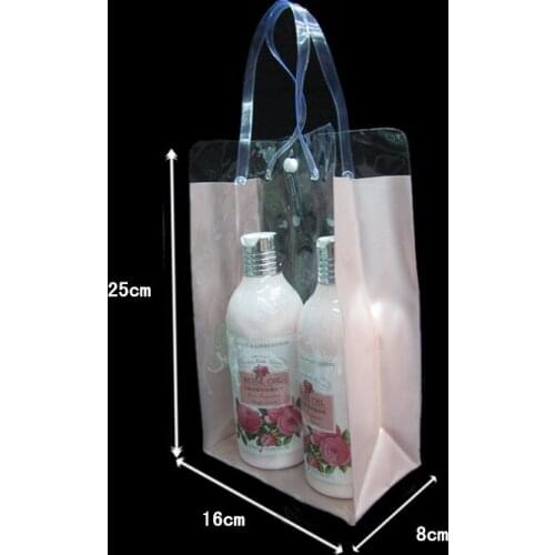 S size:16*25*8cm Hand bag Transparent Soft PVC Cosmetics bags Gift Exhibition Promotional Shampoo packing bags 100pcs/lot