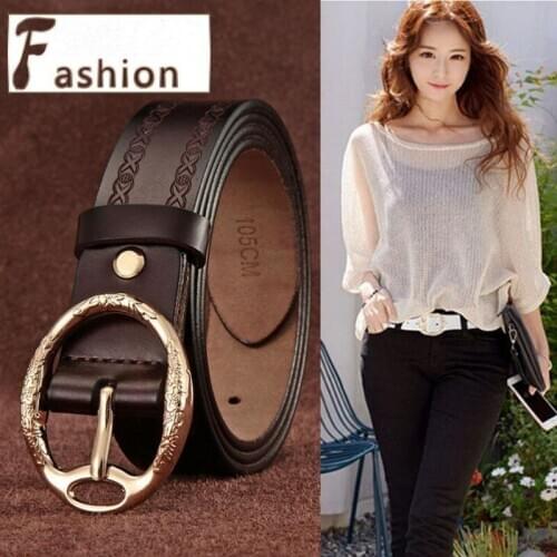 Belts For Women Fashion Brand Strap Genuine Leather Female Belt Alloy Pin Buckles Vintage Womens Jeans High Quality Waistband
