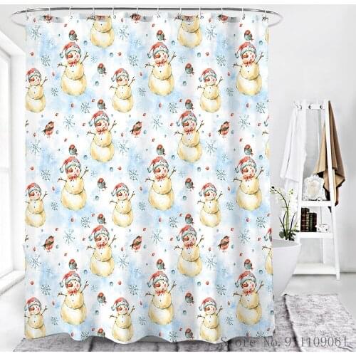 Cartoon Christmas Snowman Shower Curtain Customized Bathroom Partition Home Decoration Waterproof Antimold Shower Curtains