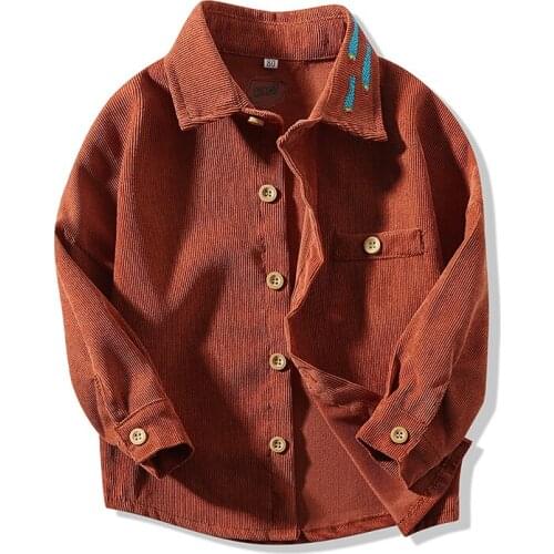 Kimocat Boys Long-Sleeved Shirt, Embroidered Fish Lapel Shirt Top, Spring Casual Fashion Childrens Clothing 9 Months-5 Years
