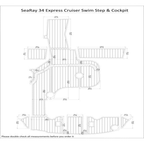 SeaRay 34 Express Cruiser Swim Step & Cockpit Pad Boat EVA Teak Decking 1/4" 6mm