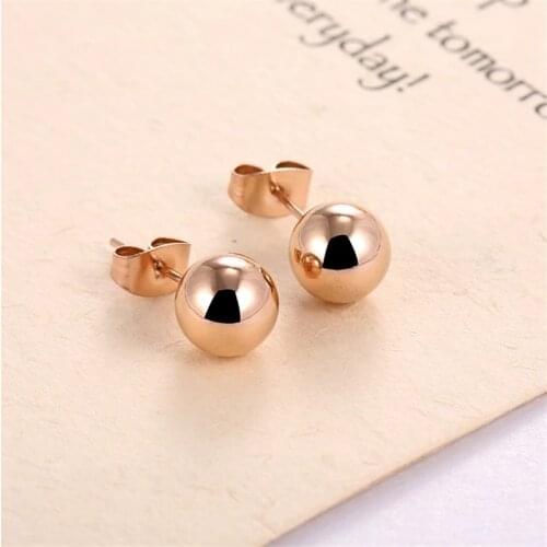 Martick Rose Gold-color Stainless Steel Boll Earrings For Women Round Stud Earrings Jewelry Gift E137