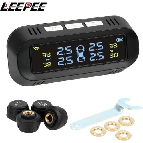 Solar TPMS Car Tire Pressure Alarm Monitor System Digital Display Intelligent Temperature Warning With 4 Sensors Car Electrics