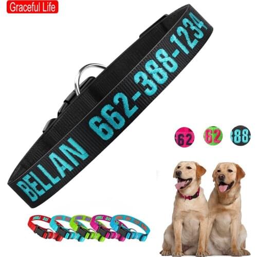 Custom Embroidery Dog Collar DIY Charms Personalized Easy Adjustmente Embroidered Pet Names Phone Number Collar