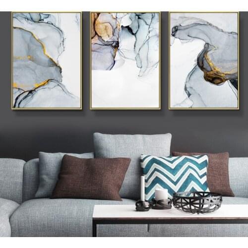 Modern Abstract Blue Grey Yellow Marble Poster Decorative Pictures Wall Art For Living Room Print Canvas Painting Home Decor