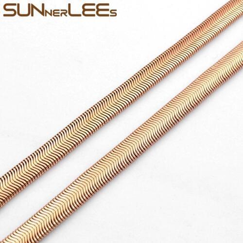 SUNNERLEES Fashion Jewelry Rose Gold Color Necklace 6mm Snake Link Chain For Mens Womens Gift C65 N