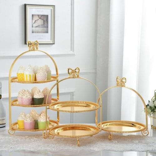 Light Luxury Retro Metal Cake Plate Wedding Candy Plate Dessert Plate Wrought Iron Double-layer Fruit Plate Tray Decoration