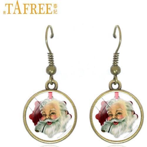 TAFREE cute fat funny santa claus glass photo ear jewelry drop earrings Merry Christmas gifts women girls dangle earrings J230