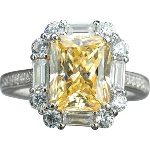 Gorgeous Square CZ Design Women Wedding Ring Marriage Ceremony Party Bridal Finger Ring Yellow Color Stone Luxury Jewelry