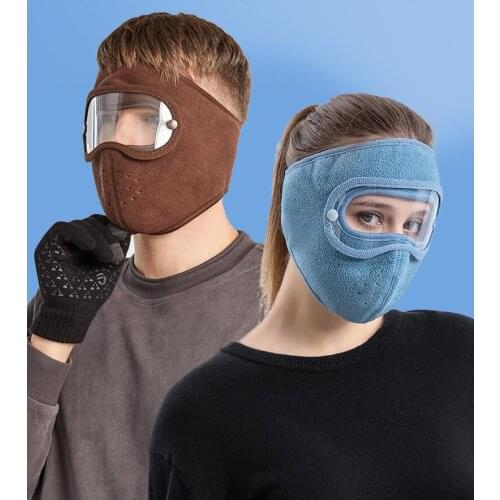 New Windproof Anti Dust Face Mask Cycling Ski Breathable Masks Fleece Face Shield Hood with High Definition Anti Fog Goggles