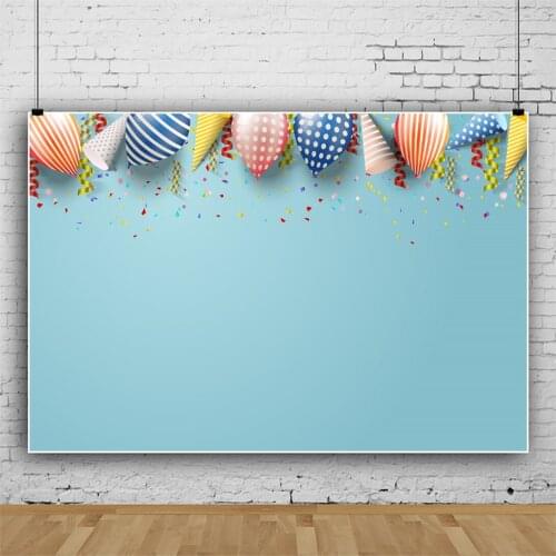 Pure Blue and Colorful Balloons Portrait Backdrop Party Decor Happy Birthday Party Background Vinyl Photocall Banner Props