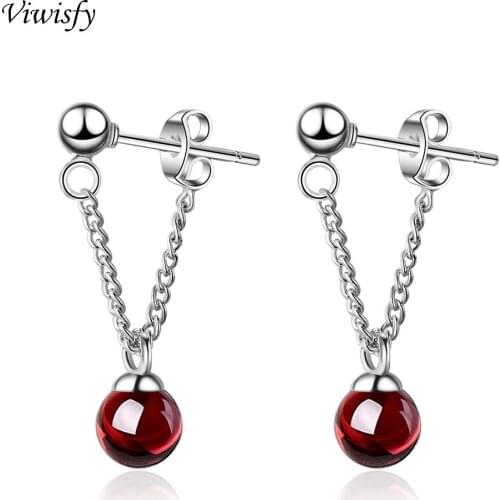 Viwisfy Dark Red Agate Beads Crystal Stud Solid 925 Sterling Silver Earrings For Girl VW21060