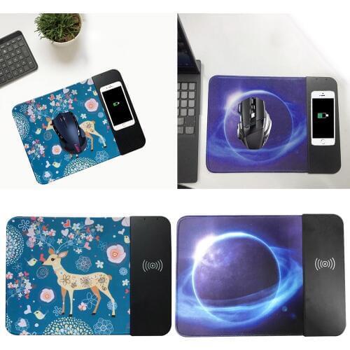 Vococal 2 in 1 Multifunction Qi Wireless Charger Mousepad Mouse Pad Mat for Home Office School Dormitory Campus 30x23.7x0.65cm