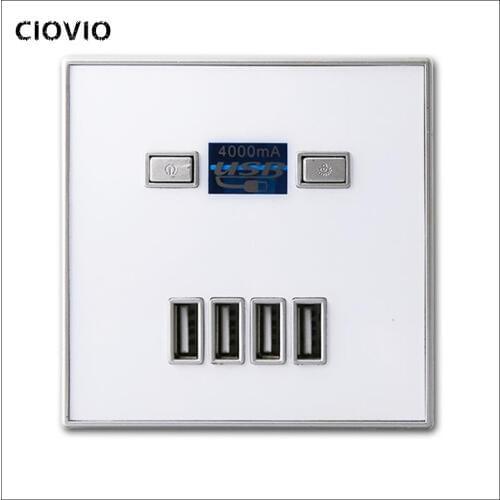 High Quality 4-PORT quick charger home use wall socket Power Usb Electrical Outlet 86mm * 86mm 4000MA