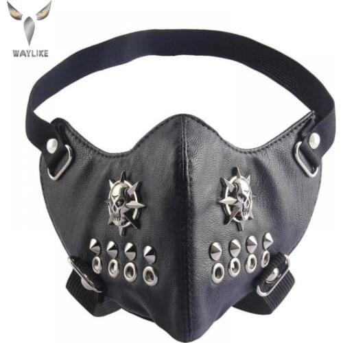WAYLIKE Halloween Cool PU Motorcycle Face Mask Punk Rivet Half Face Mask Halloween Cosplay Party Leather Mask Rock Style Mask