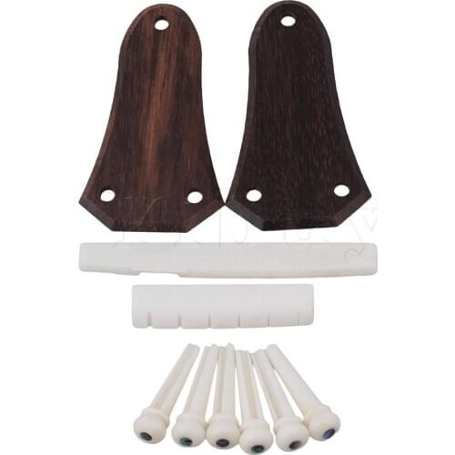 Yibuy 6 String Acoustic Guitar Cattle Bone Bridge Pins Saddle Nut Kit w/ Cover