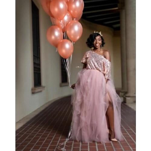 Birthday Shoot Long Skirts Tutu Side Slit faldas jupe femme Women Skirts Fullness Tulle Saias Longa Maxi Long Pink