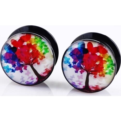 JUNLOPWY Tree of Life Ear Gauges Plugs Acrylic Screw Fit Flesh Tunnel Eyelet Stretcher Body Piercing Jewelry men 00 gauges