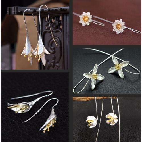 Artificial Flowers Womens Earrings Female Elegant Ladies Boho Statement Jewelry Flower Earing Wedding Gift Long Drop Earrings