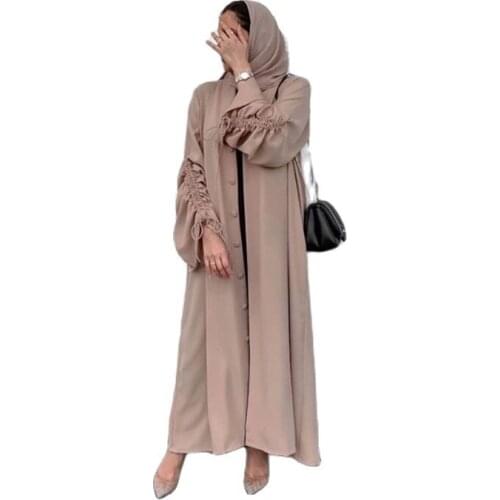 2021 New Dubai Middle East Spliced Long Sleeve Cardigan Girl Women Robe Muslim Summer Maxi Dress Islamic Clothing Ramadan Abaya