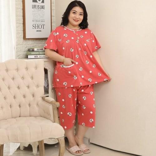 Plus size 130KG XXXXXL Fresh sweet pajamas sets women summer 100% cotton short sleeves shorts women sleepwear large size