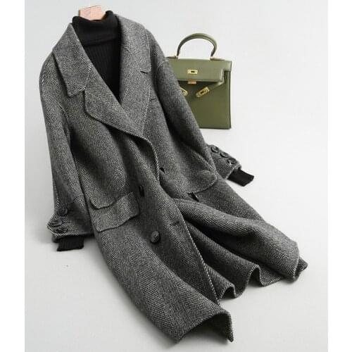 2020 England Women Wool Coat Pockets Long Autumn Winter Female Jacket Double-sided Alpaca Woolen Coats 38041 WYQ1774