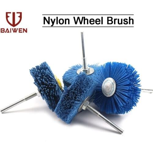 2-4pcs 80x35x6mm Drill Abrasive Wire Grinding Wheel Nylon Bristle Polishing Brush for Wood Furniture Mahogany Polishing
