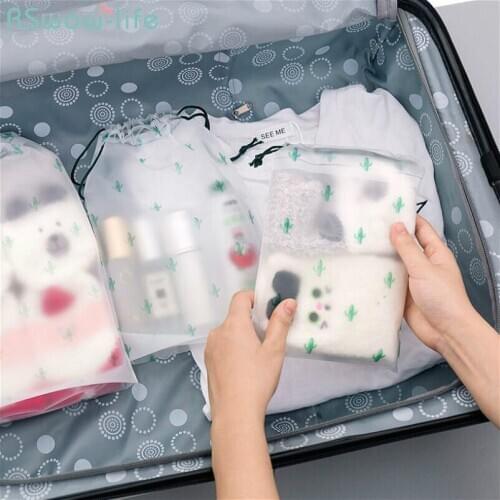 6Pcs Cute Cactus Drawstring Pocket Translucent Abrasive Waterproof Travel Bags Clothes Collection Shoes Holder Wall Corner