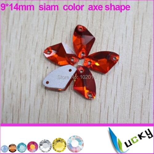 Free shipping 108pcs Highest quality Flat back sew on rhinestones 9*14mm Axe shape sun color Strass crystal beads for Sewing