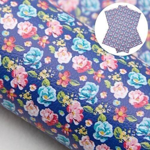 David accessories 20*33cm Flower Printed Lychee Synthetic Leather Fabric DIY Bow Bag Shoes Faux Leather Fabric Sheets,1Yc9970
