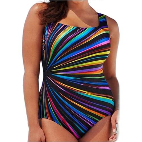 Women striped Plus Size Bikini High Waisted Tummy Control one Piece Swimsuits Bathing Suits