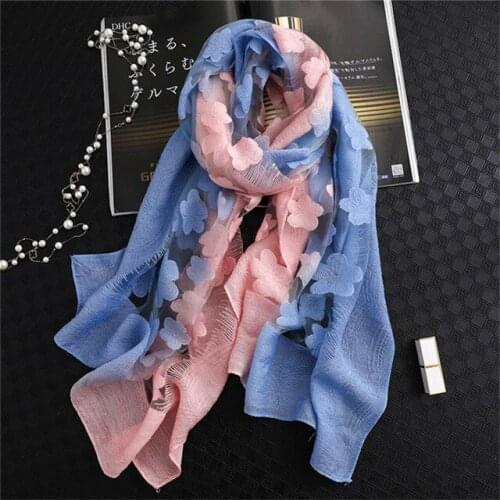 Double-color matching women scarf 70*190 cm female fashion cut flower hollow petal imitation silk wool scarf versatile scarf