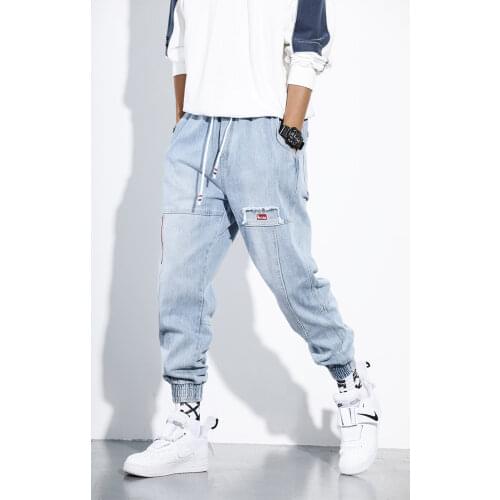Spring Autumn New Hip Hop Harem Blue Jeans Pants Men Loose Denim Casual Sweatpants Korea Ankle Length Trousers Streetwear