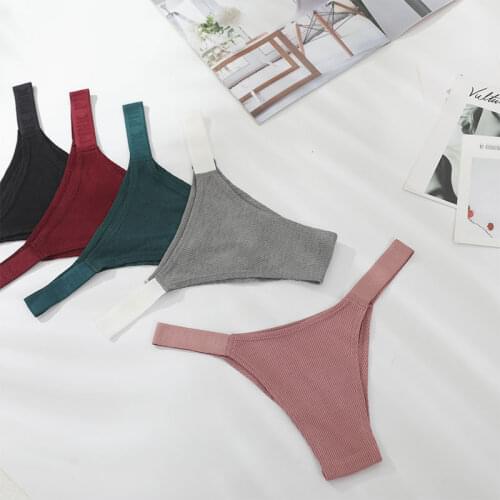 Letter Cotton Thong Elastic Comfy Women Underwear Ribbed High Quality Female Pantie High-cut Low Waist Ladies Lingerie
