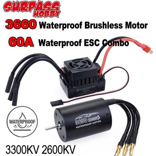 SURPASS HOBBY 60A ESC Combo 3660 Sensorless Waterproof Brushless Motor 3300KV 2600KV for 1/10 RC Car Tamiya Traxxas Off-road Car